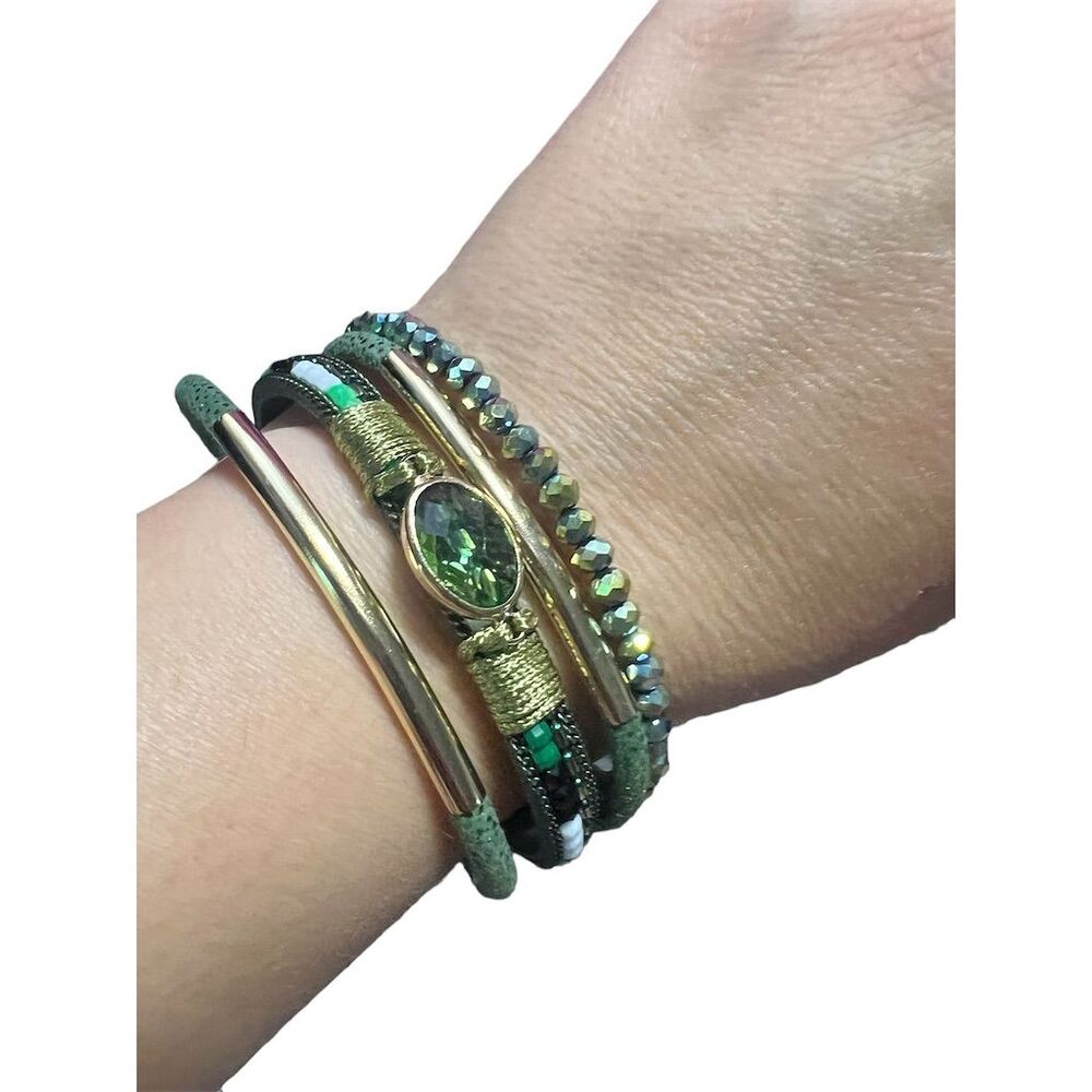 Multilayer Wrap Bracelet w/ Crystal Beads & Metal Tube